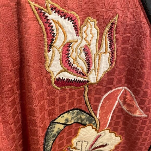 Indigo Moon Womens Embroidered Patchwork Jacket 1X Terracotta Velvet Art to Wear - Picture 4 of 5